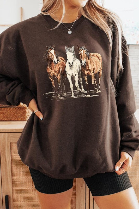 Three Horses Western Graphic Plus Sweatshirt - ClassiQ