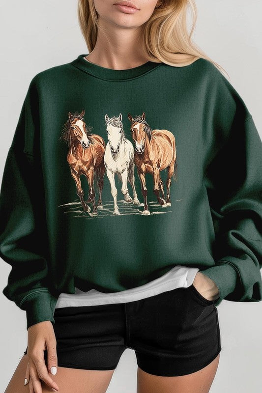 Three Horses Western Graphic Plus Sweatshirt - ClassiQ