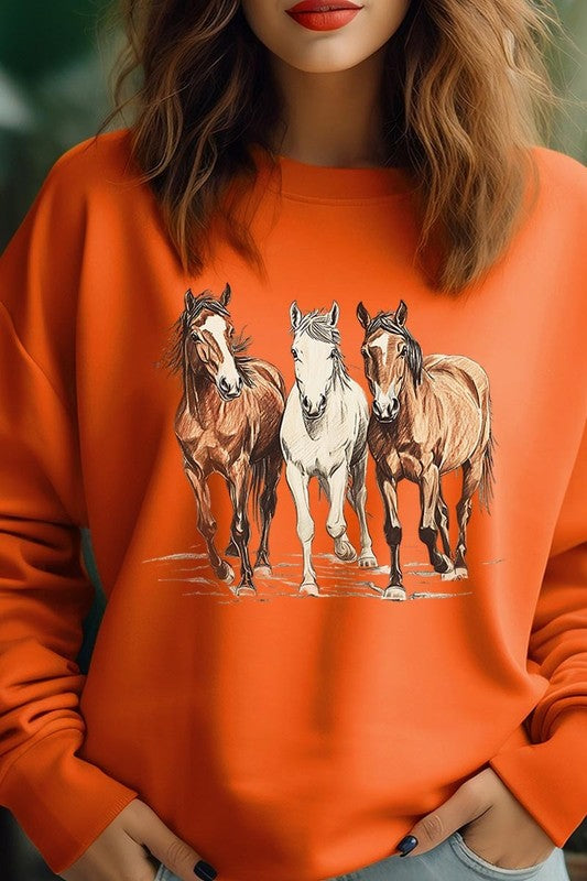 Three Horses Western Graphic Plus Sweatshirt - ClassiQ