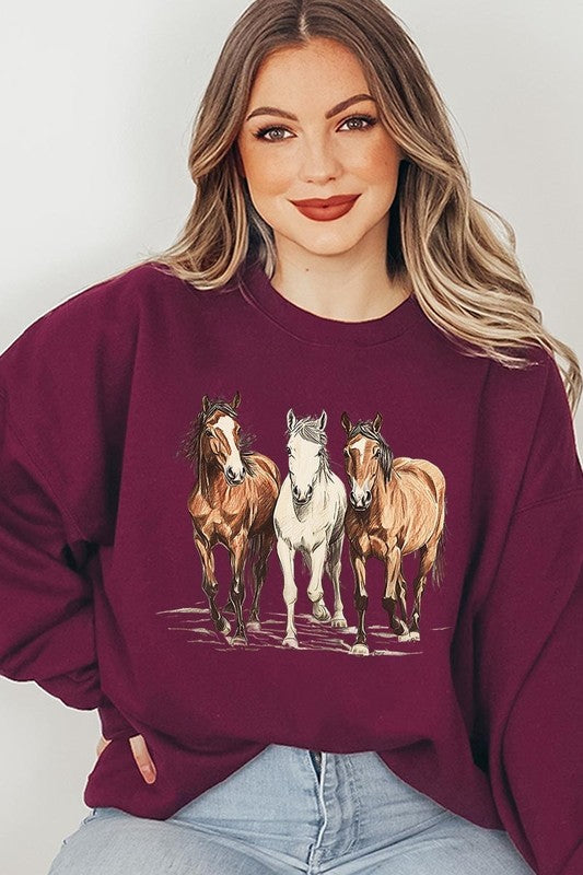 Three Horses Western Graphic Plus Sweatshirt - ClassiQ
