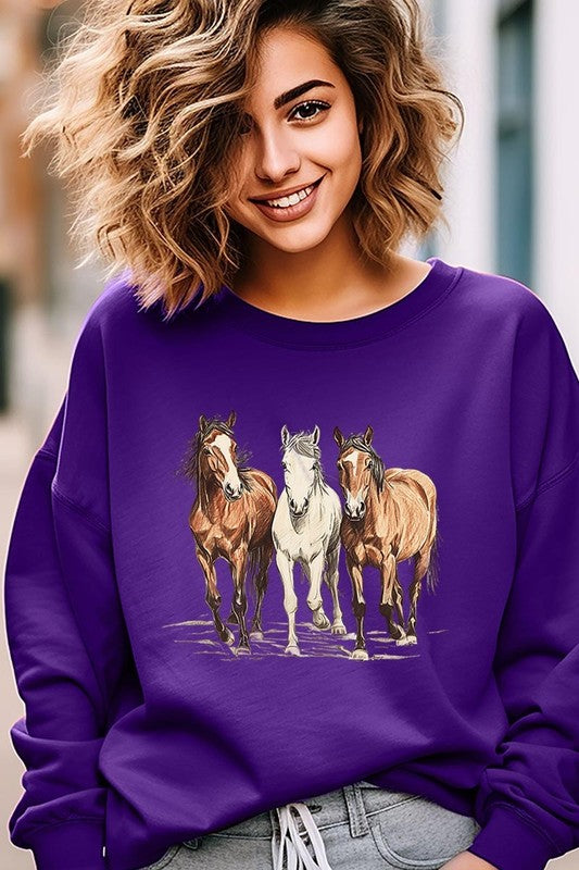 Three Horses Western Graphic Plus Sweatshirt - ClassiQ