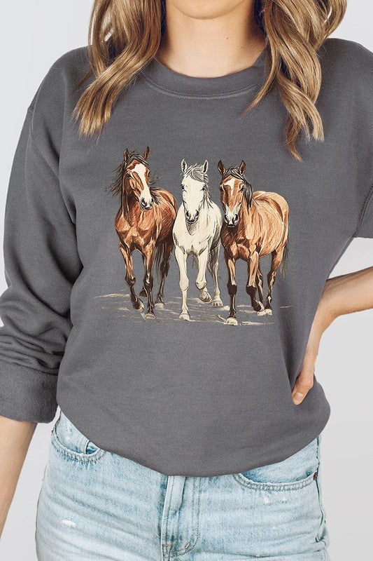 Three Horses Western Graphic Plus Sweatshirt - ClassiQ