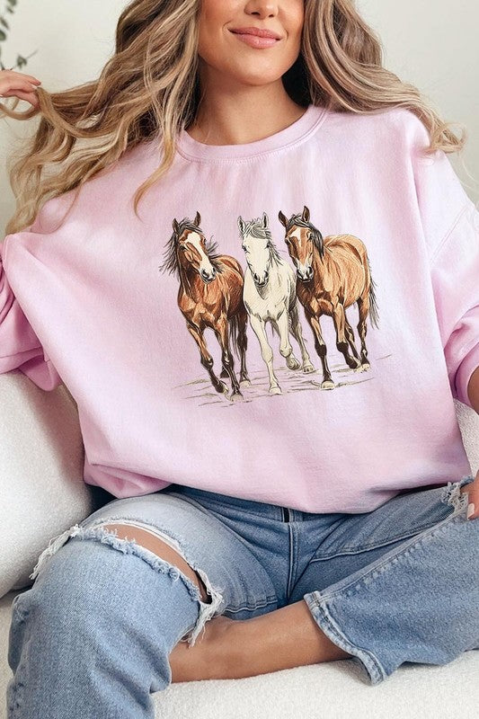 Three Horses Western Graphic Plus Sweatshirt - ClassiQ