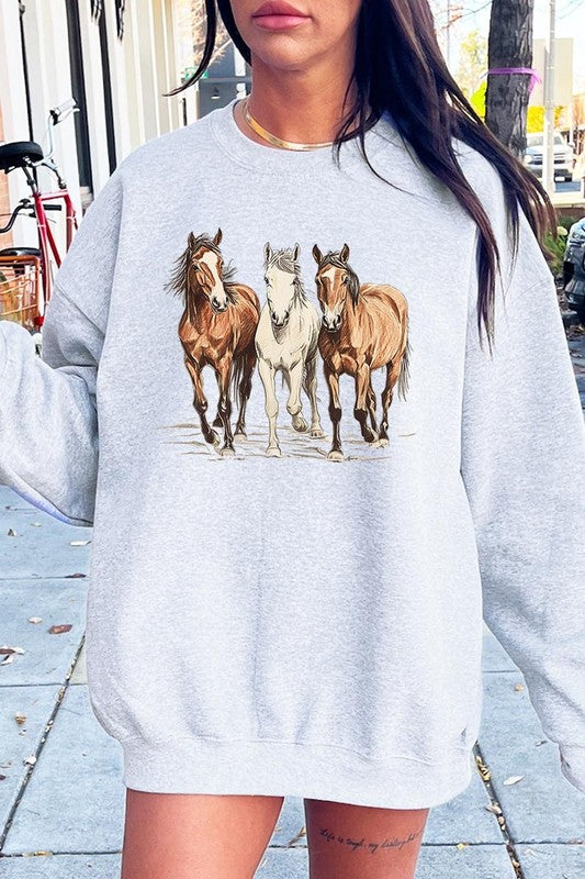 Three Horses Western Graphic Plus Sweatshirt - ClassiQ