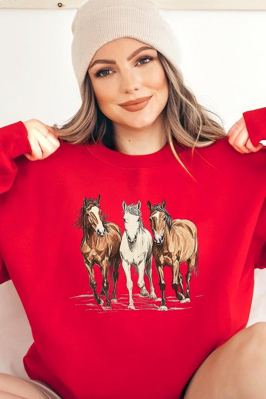 Three Horses Western Graphic Plus Sweatshirt - ClassiQ