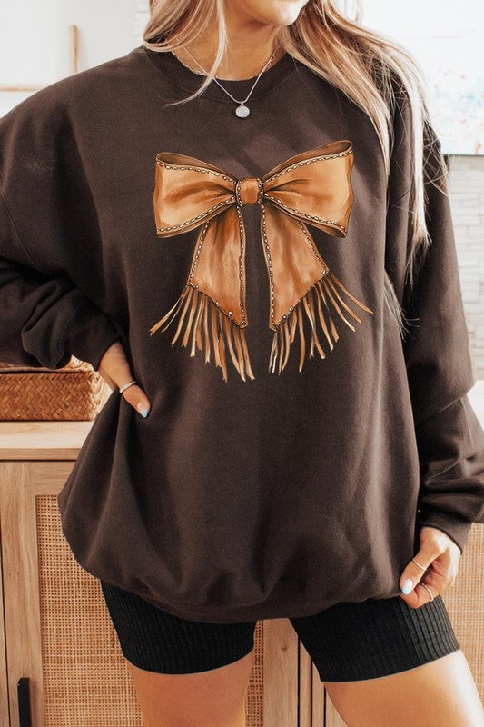 Western Cowgirl Bow Graphic Plus Sweatshirt - ClassiQ