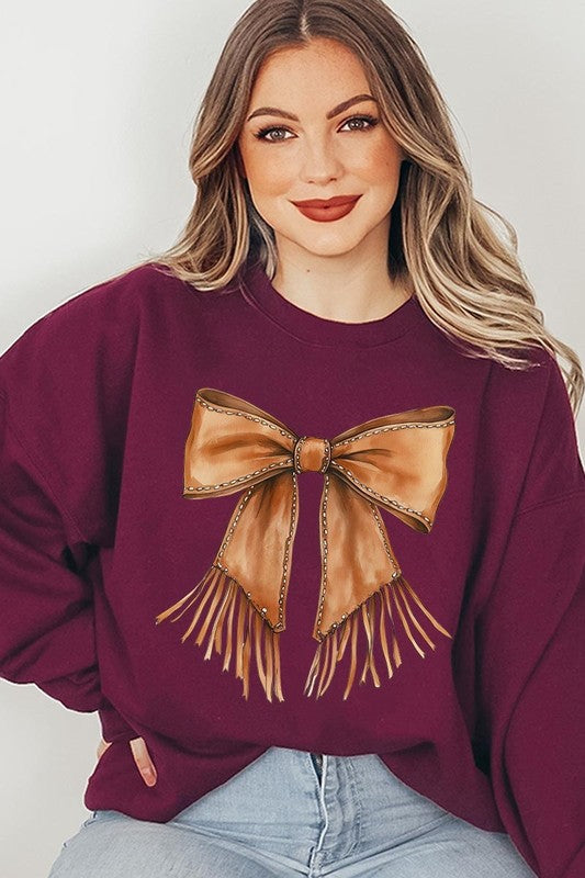 Western Cowgirl Bow Graphic Plus Sweatshirt - ClassiQ