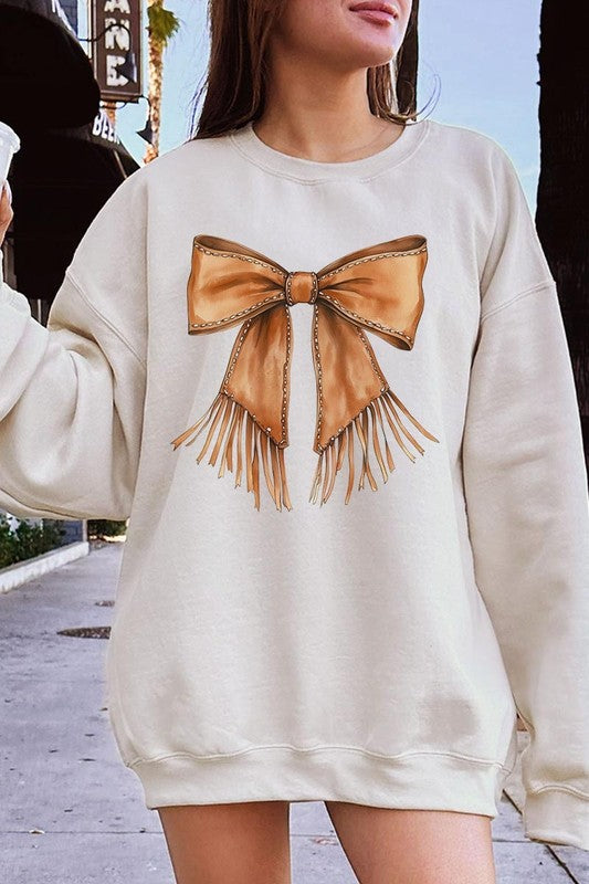 Western Cowgirl Bow Graphic Plus Sweatshirt - ClassiQ