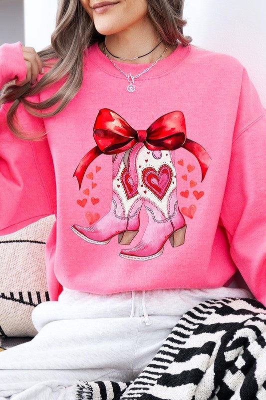 Valentine Cowgirl Boots Graphic Plus Sweatshirt - Classique Collection