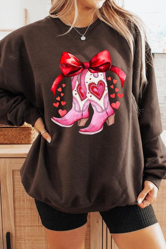 Valentine Cowgirl Boots Graphic Plus Sweatshirt - Classique Collection