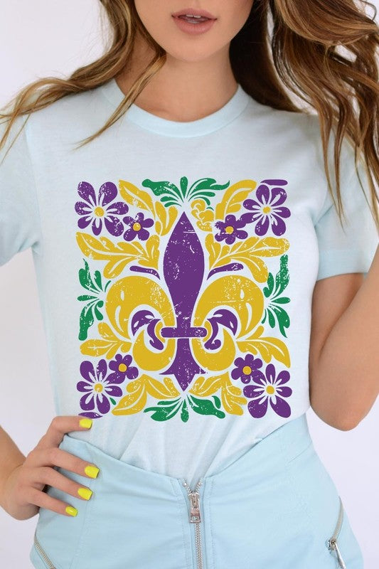 Boho Fleur De Lis Mardi Gras Graphic Tee - Classique Collection