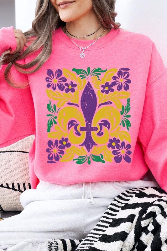 Boho Fleur De Lis Mardi Gras Graphic Sweatshirt - Classique Collection