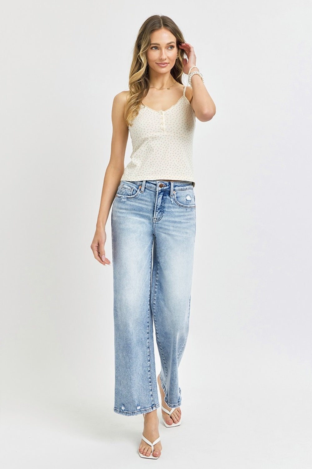 RISEN Full Size Tummy Control High Rise Crop Wide Leg Jeans - Classique Collection