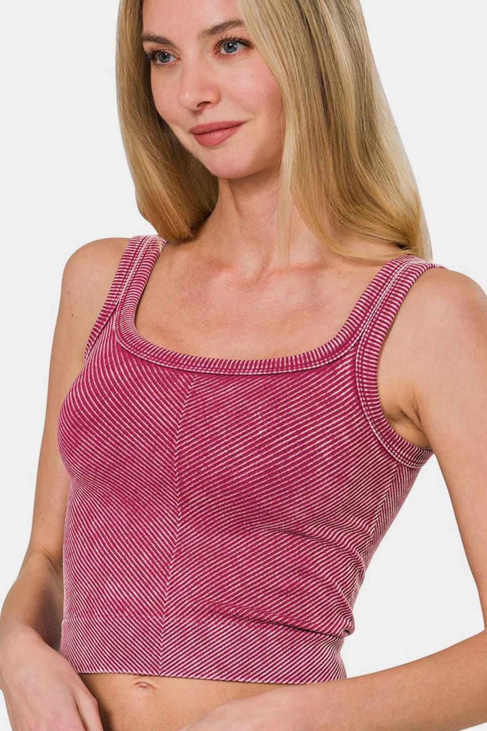 Zenana Washed Ribbed Scoop Neck Wide Strap Tank - Classique Collection