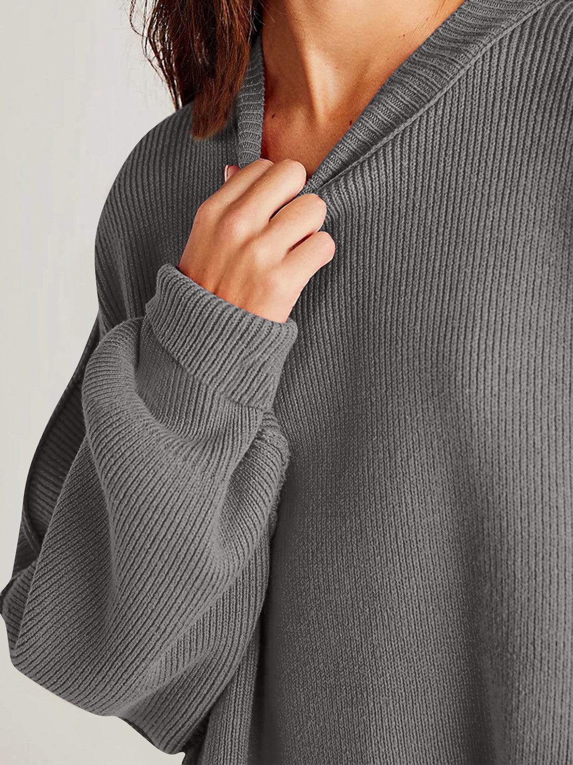 Double Take Side Slit Round Neck Long Sleeve Sweater - ClassiQ