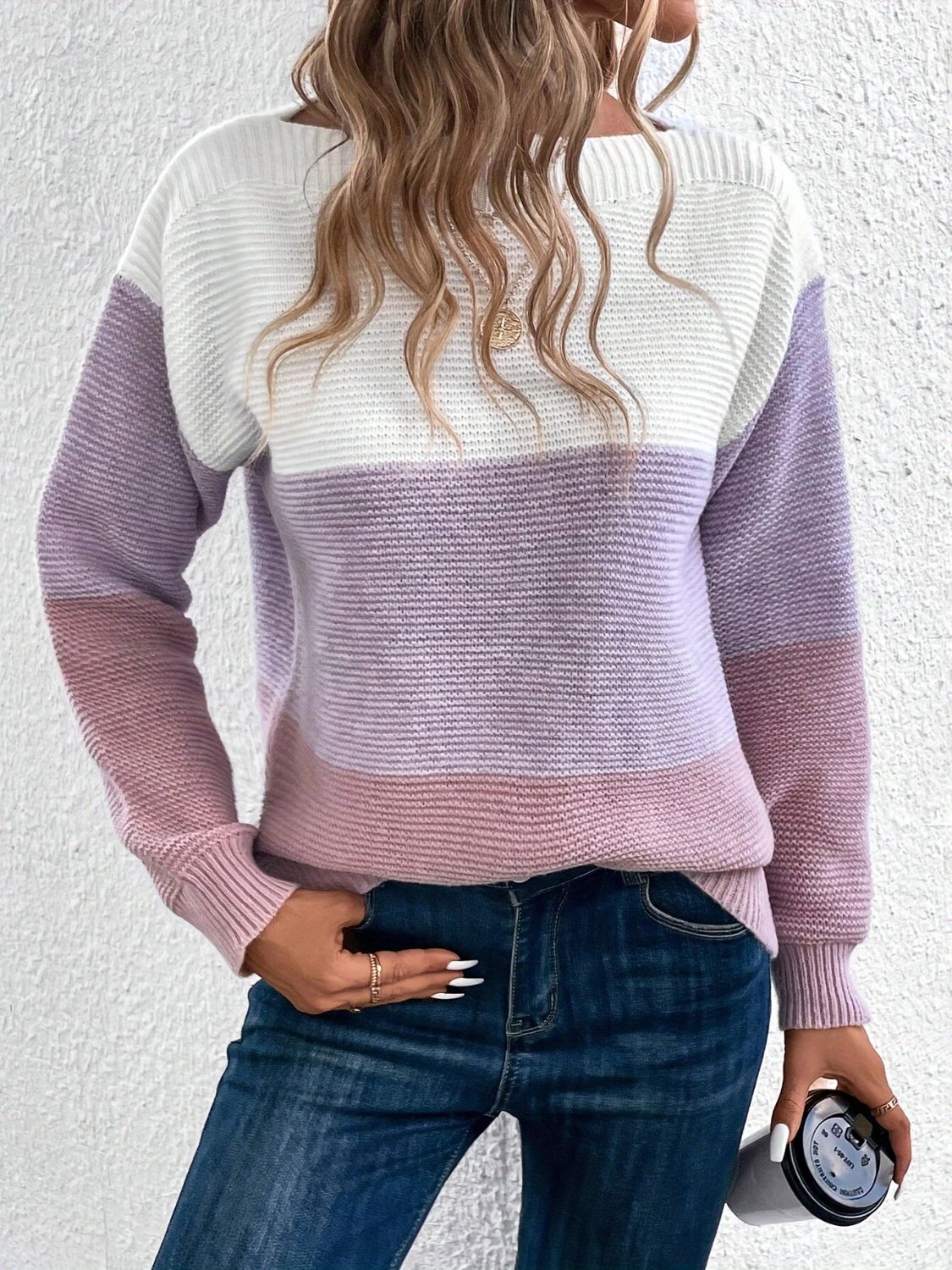 Color Block Boat Neck Sweater - ClassiQ