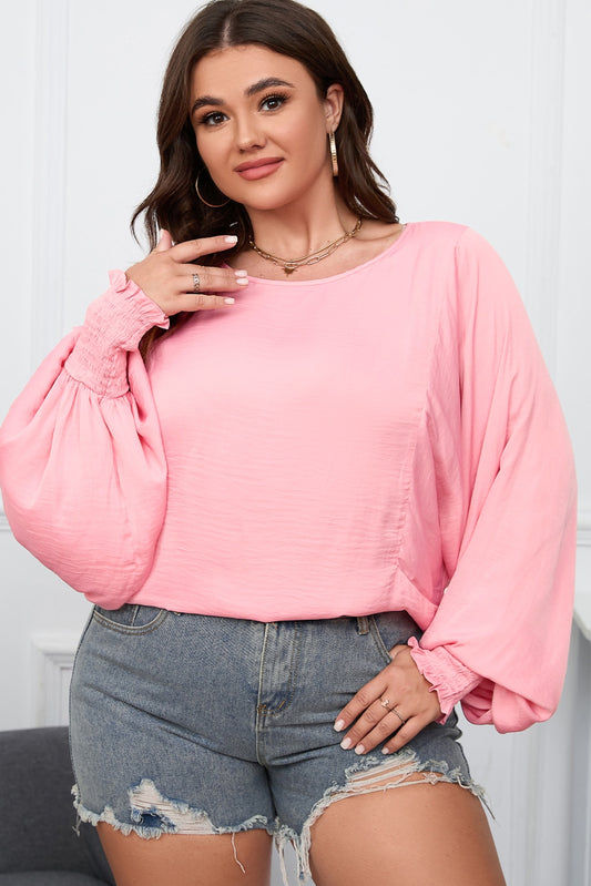 Plus Size Lantern Sleeve Dropped Shoulder Blouse - Classique Collection