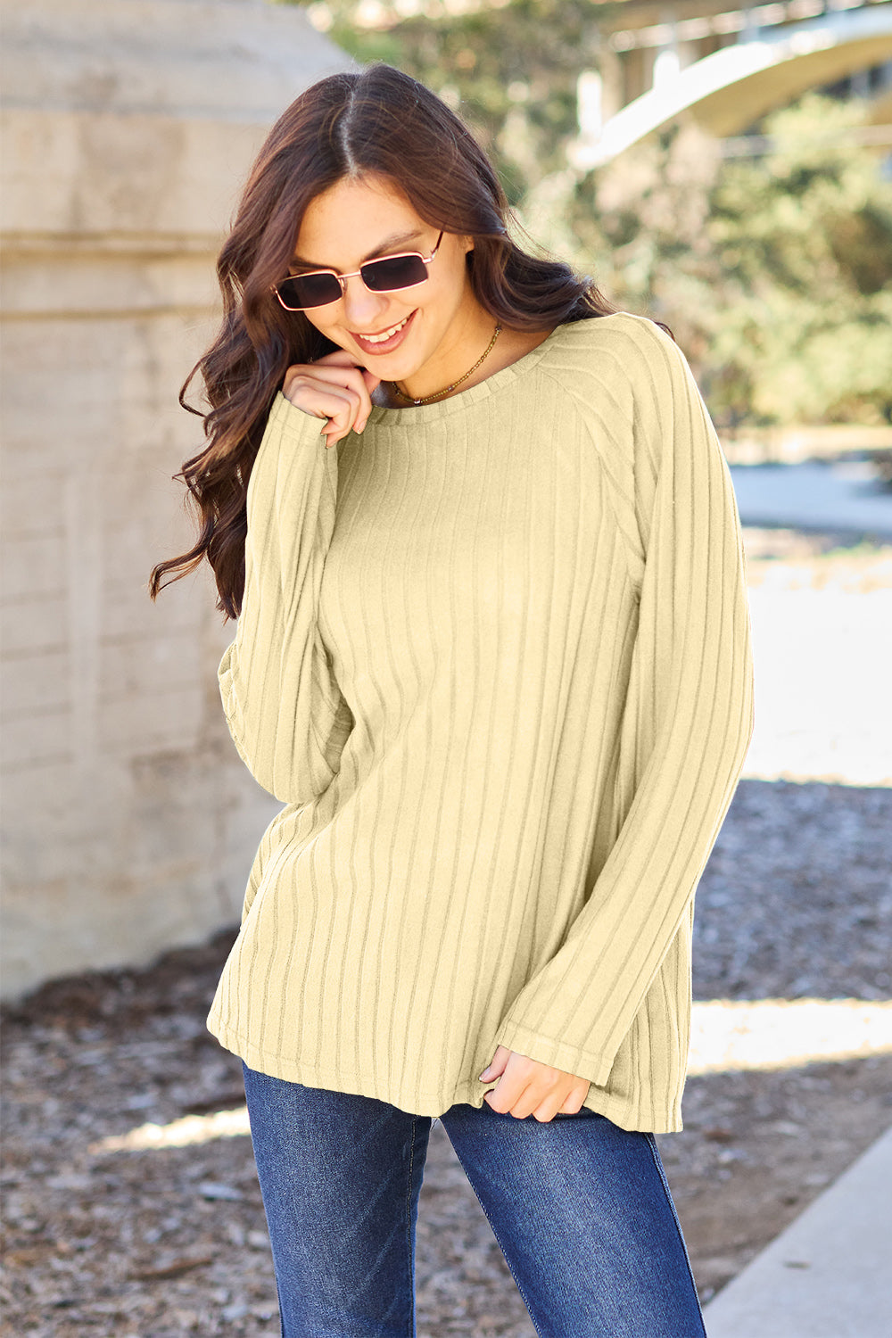 Basic Bae Full Size Ribbed Round Neck Long Sleeve Knit Top - ClassiQ