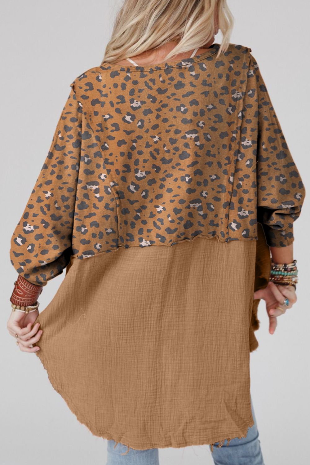 Textured Leopard Dropped Shoulder Blouse - Classique Collection