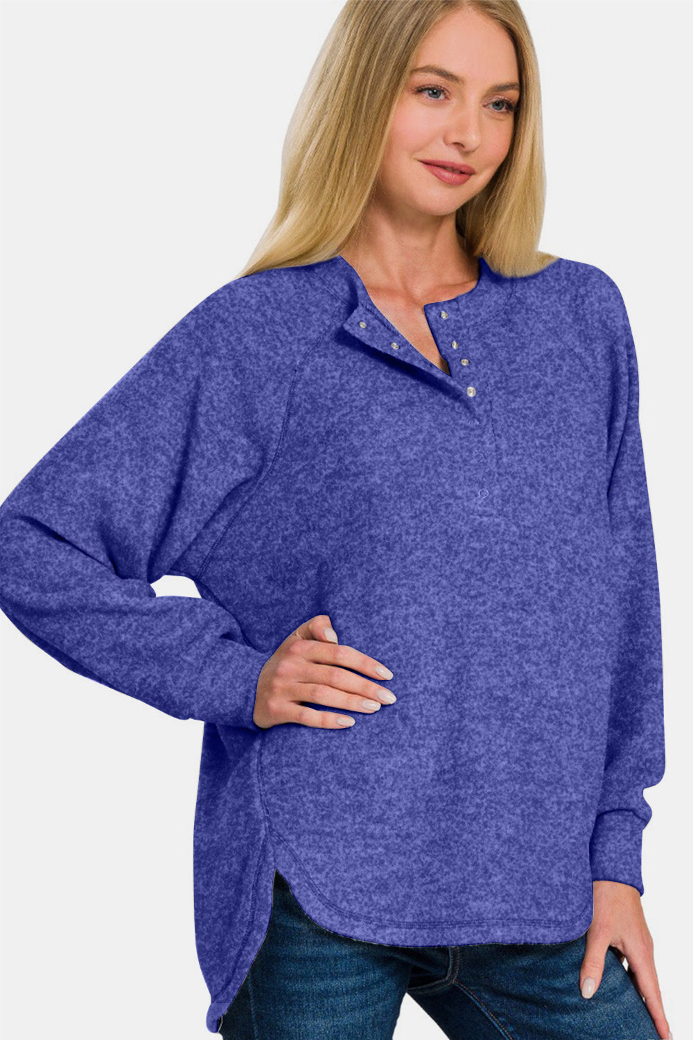 Zenana Full Size Brushed Melange Hacci High-Low Sweater - ClassiQ