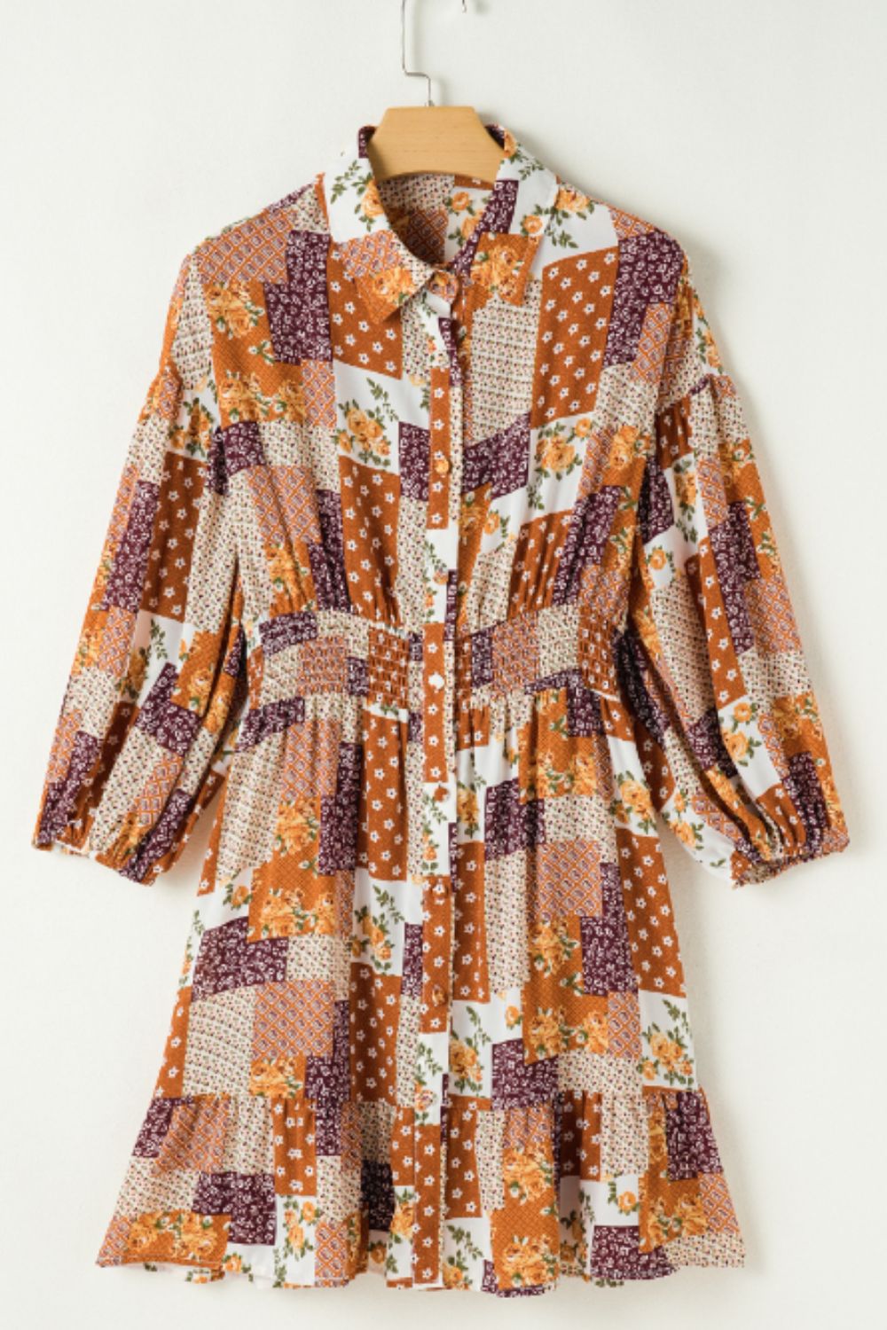 Printed Collared Neck Three-Quarter Sleeve Mini Shirt Dress - Classique Collection