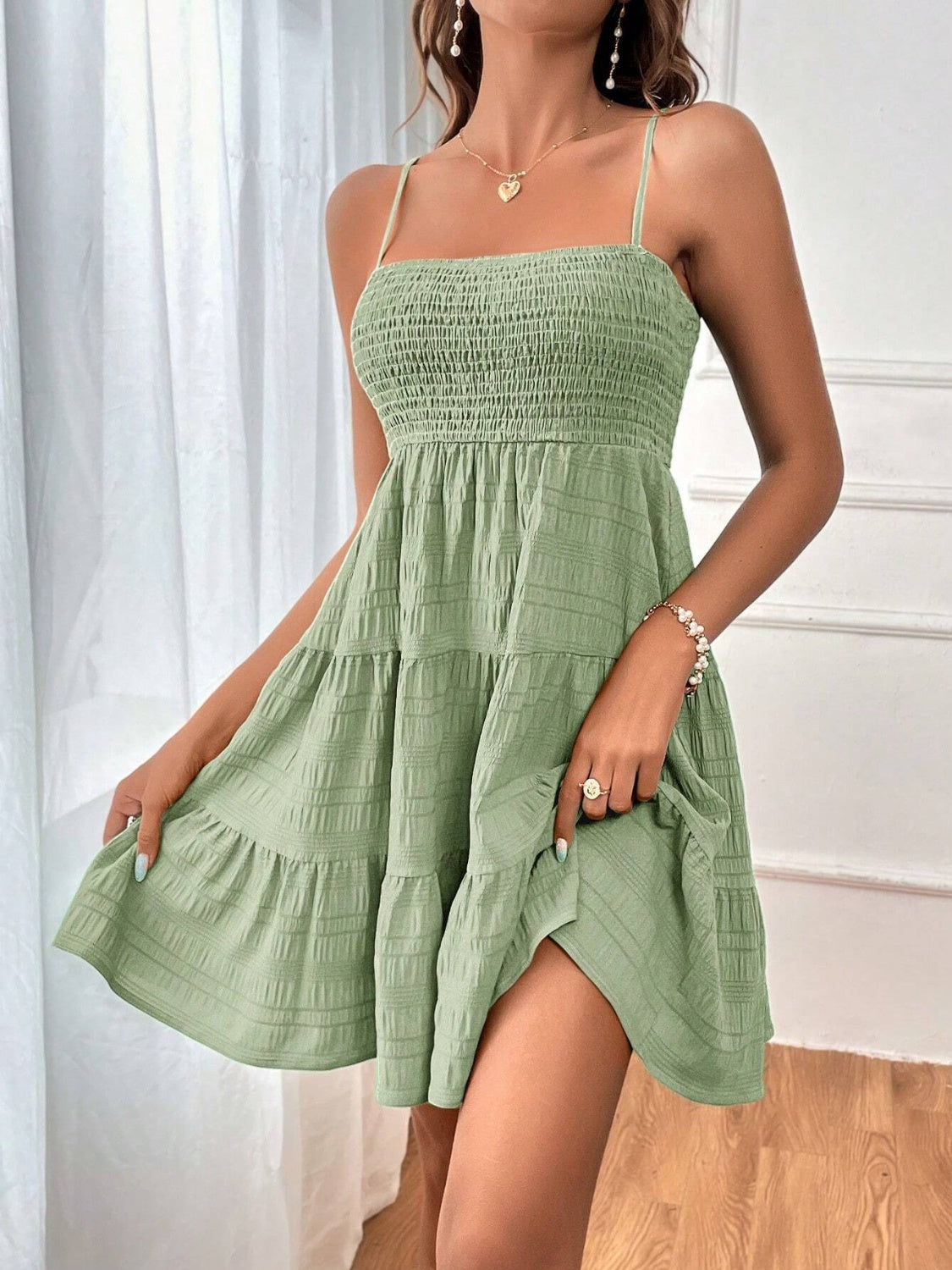 Smocked Tiered Sleeveless Mini Dress - Classique Collection