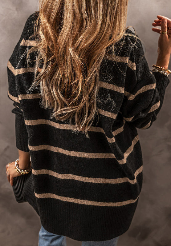 Striped Button Down Long Sleeve Cardigan - ClassiQ