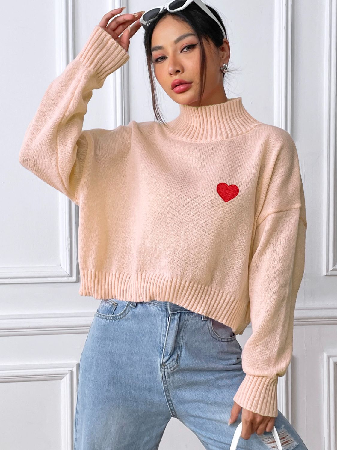 Heart Turtleneck Long Sleeve Sweater - ClassiQ
