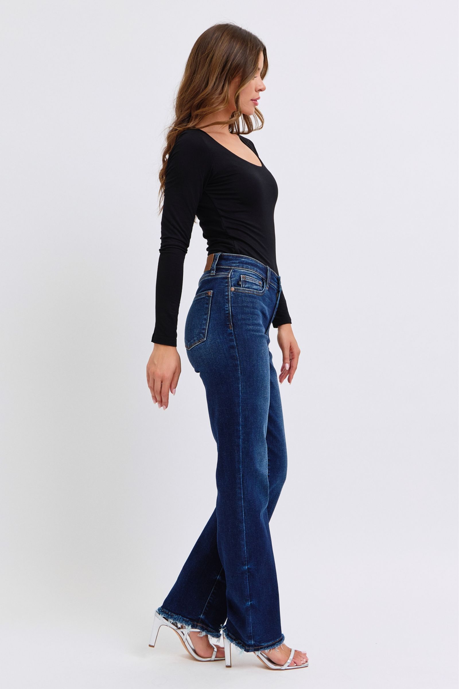 Judy Blue Full Size Raw Hem Straight Leg Jeans - Classique Collection