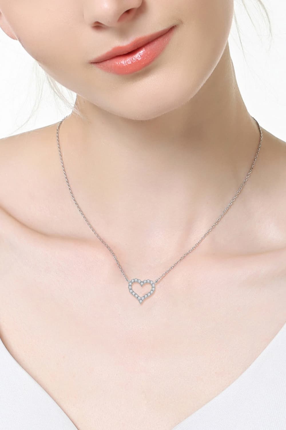 Adored Moissanite Platinum-Plated Heart Necklace - ClassiQ