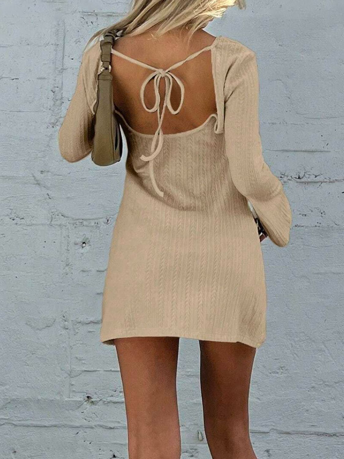 Backless Round Neck Long Sleeve Mini Dress - Classique Collection