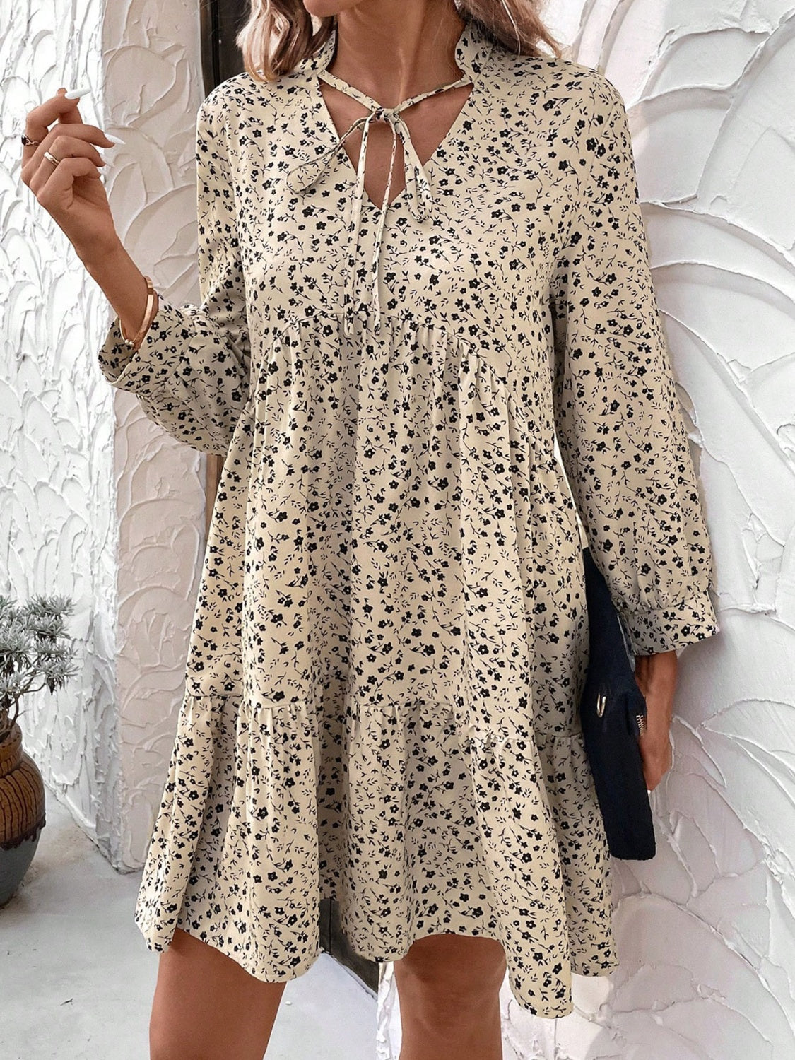 Tied Printed Long Sleeve Mini Dress - Classique Collection