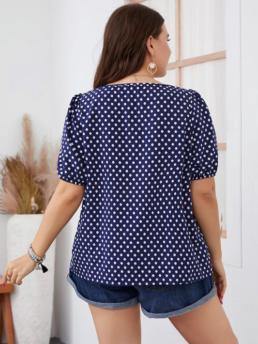 Honey Plus Size Polka Dot Square Neck Blouse - Classique Collection