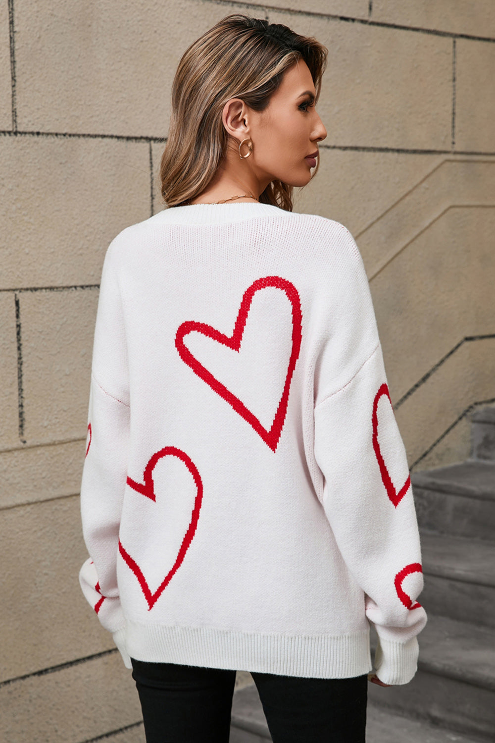 Angel Wings Heart Dropped Shoulder Long Sleeve Sweater - ClassiQ