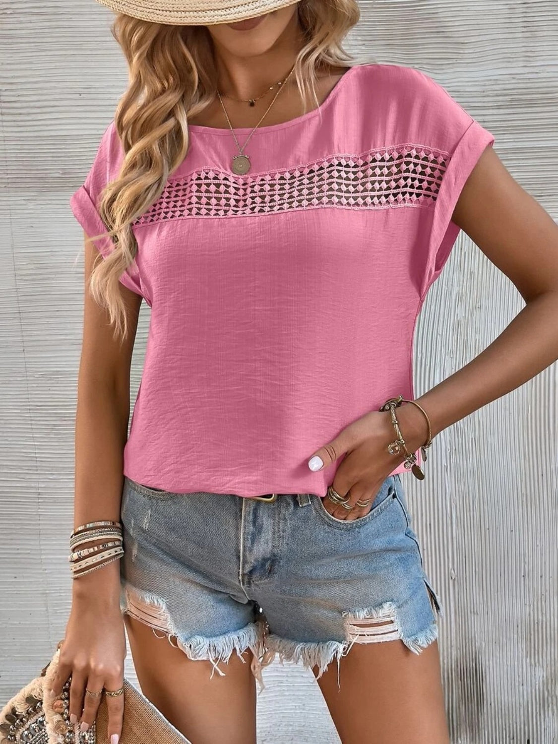 Cutout Round Neck Short Sleeve Top - ClassiQ