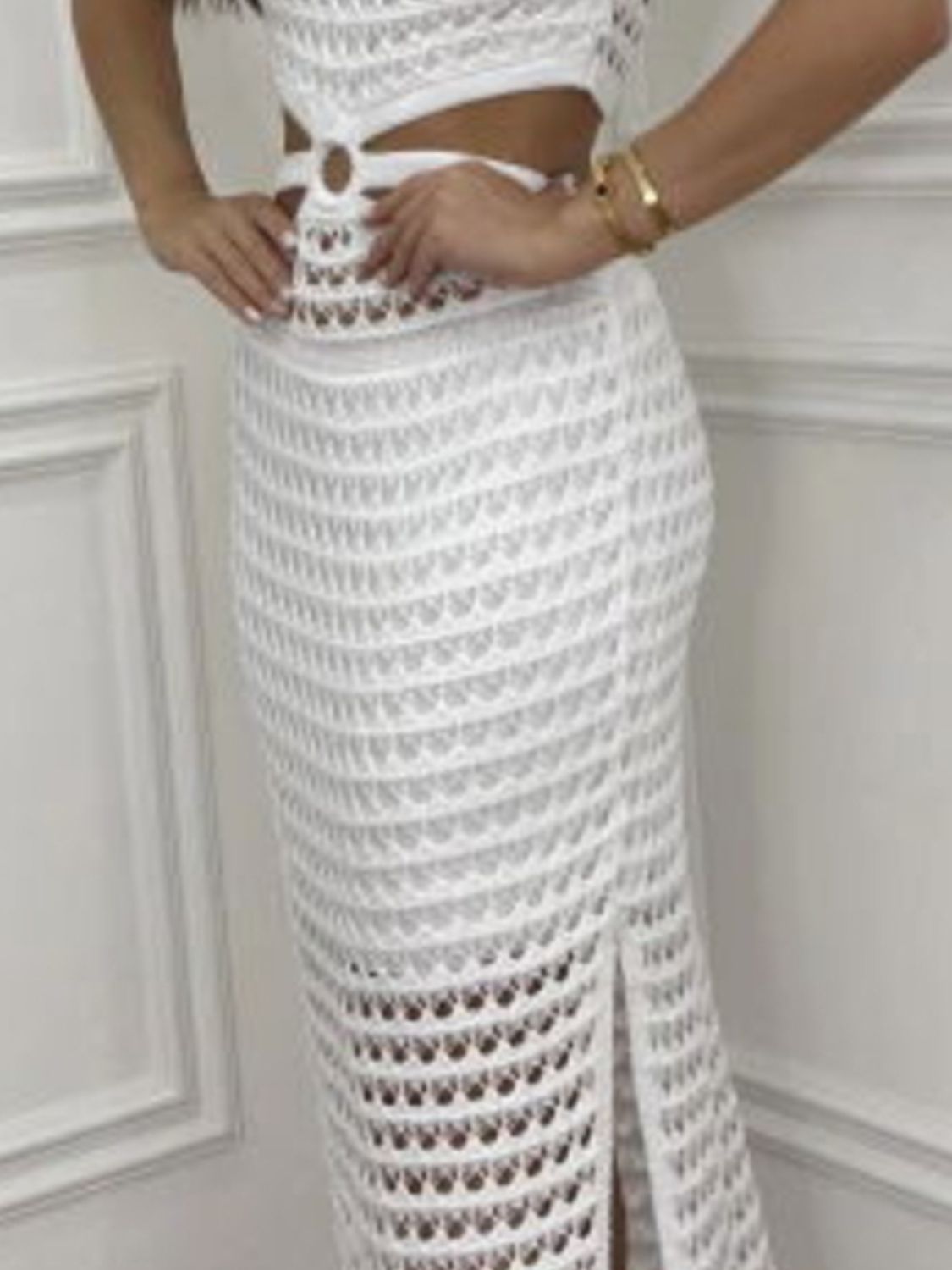 Cutout Slit Round Neck Sweater Dress - Classique Collection