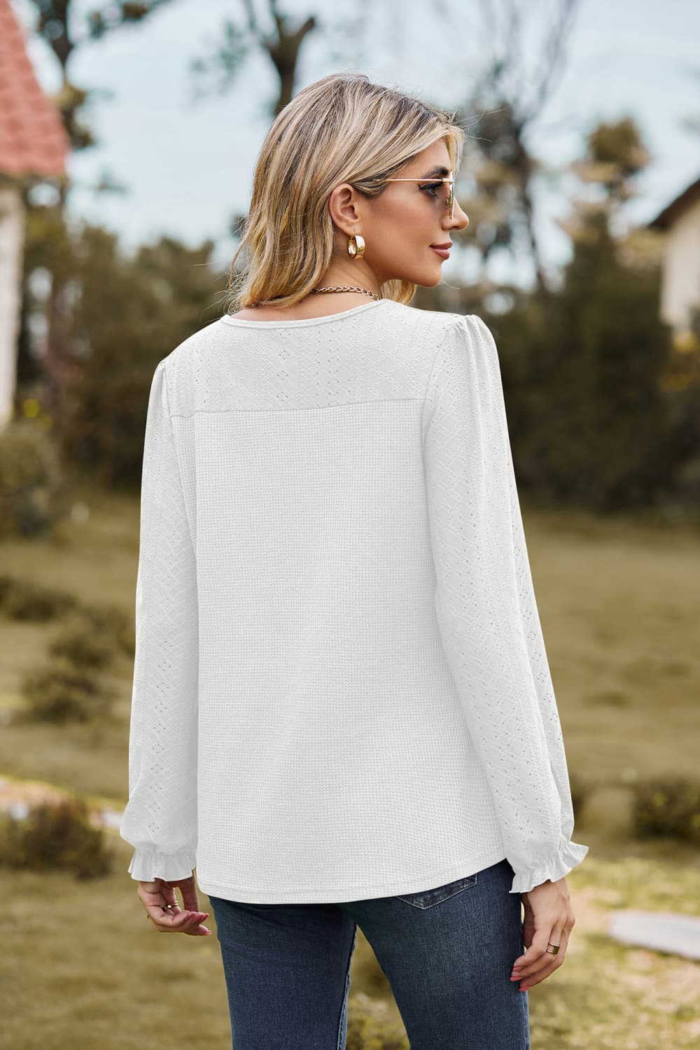 Round Neck Puff Sleeve Blouse - Classique Collection
