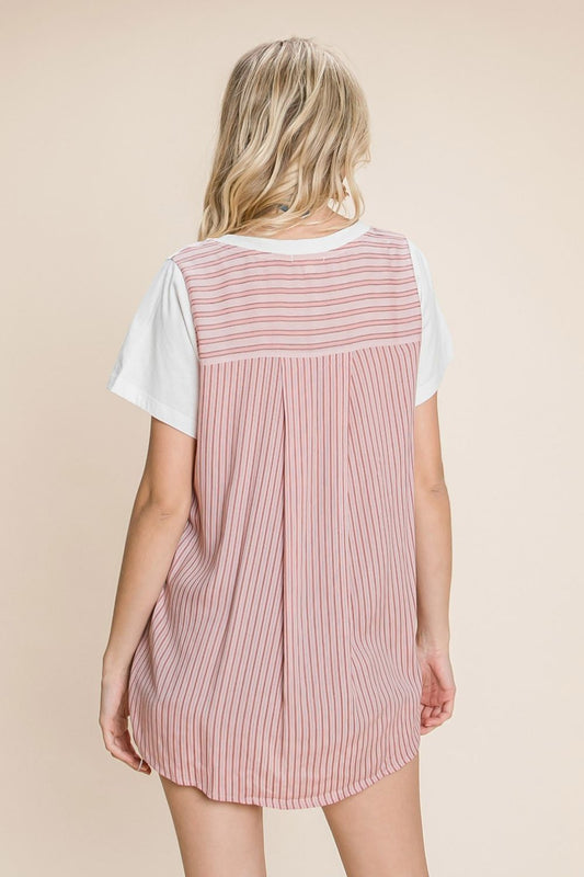 Cotton Bleu by Nu Label Contrast Striped Short Sleeve T-Shirt - Classique Collection
