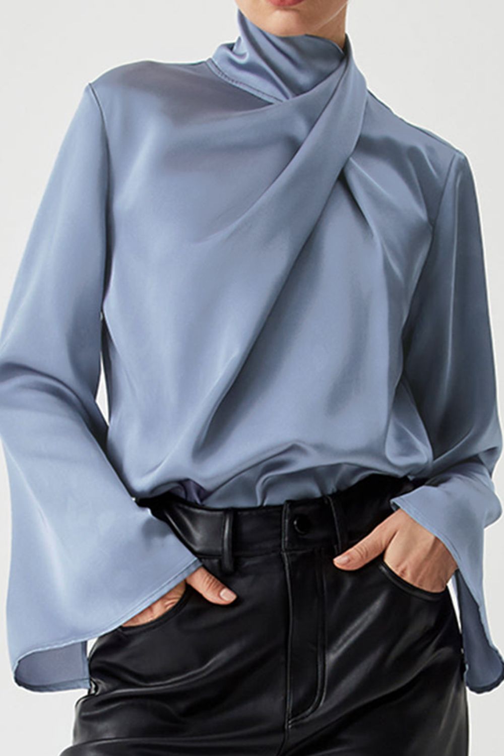 Cutout Turtleneck Long Sleeve Blouse - Classique Collection