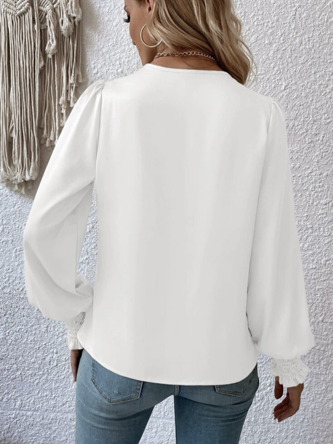 Surplice Smocked Lantern Sleeve Blouse - Classique Collection