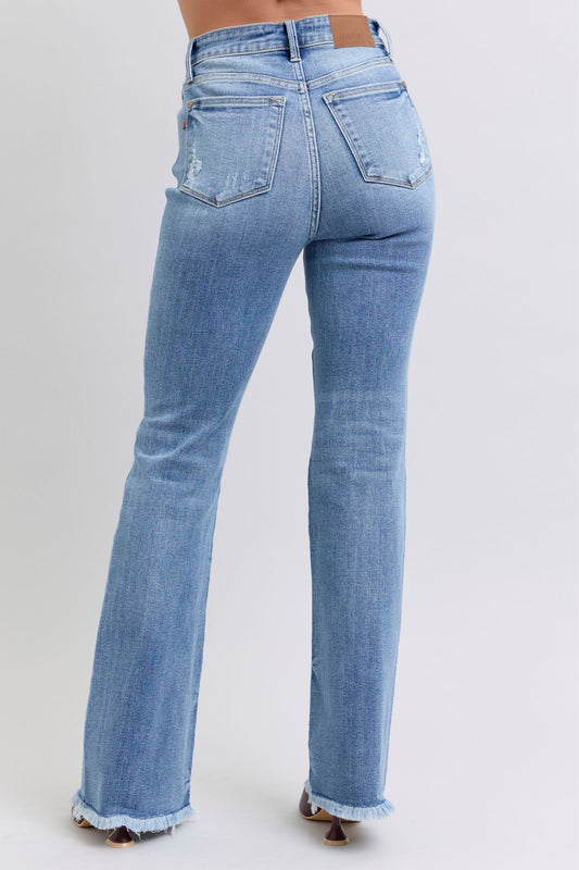 Judy Blue Full Size Raw Hem High Rise Bootcut Jeans - Classique Collection
