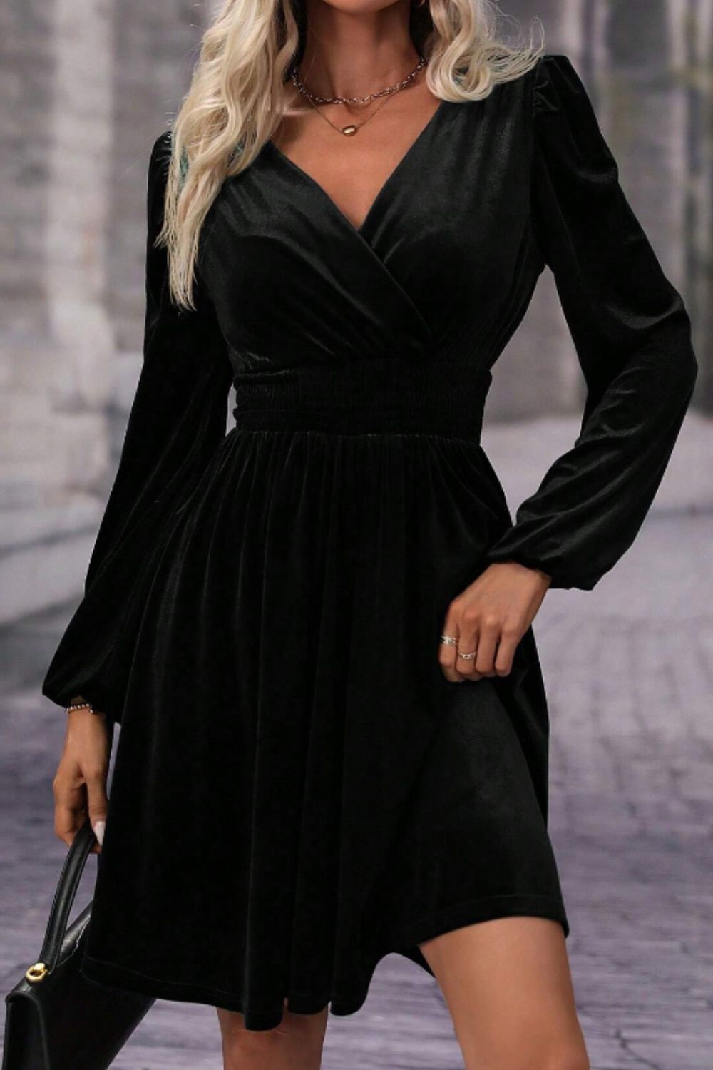 Surplice Long Sleeve Velvet Dress - Classique Collection
