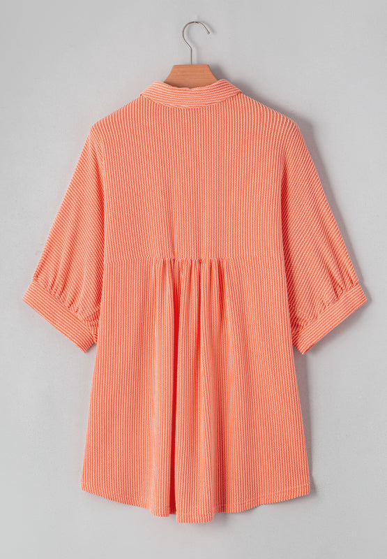Corded Half Sleeve Button Up High Low Shirt - Classique Collection