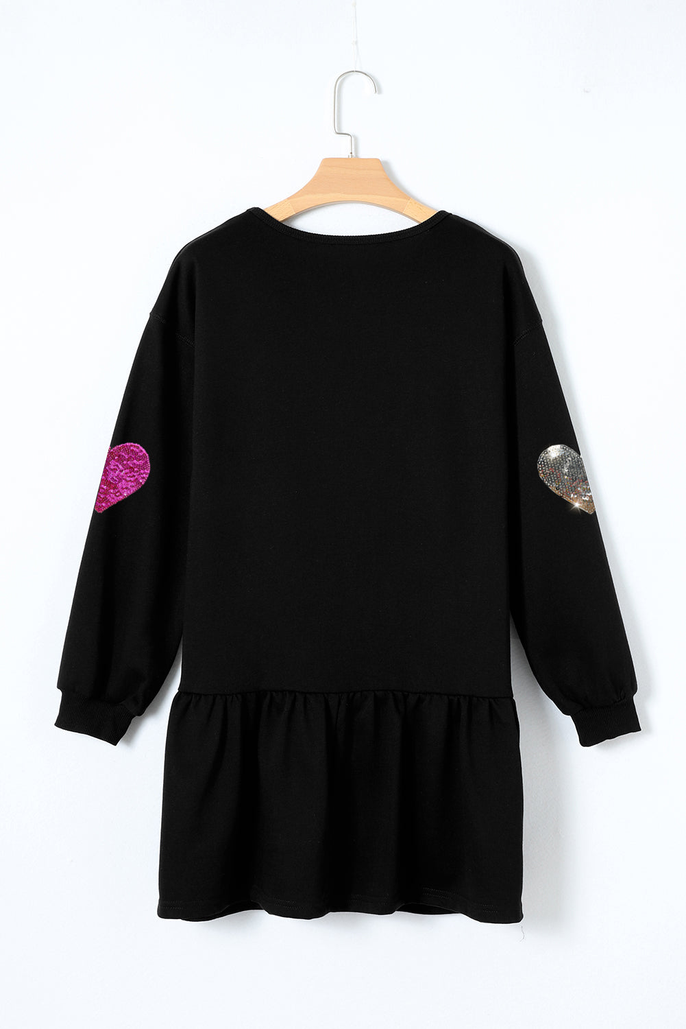 Sequin Heart Round Neck Long Sleeve Mini Dress - Classique Collection