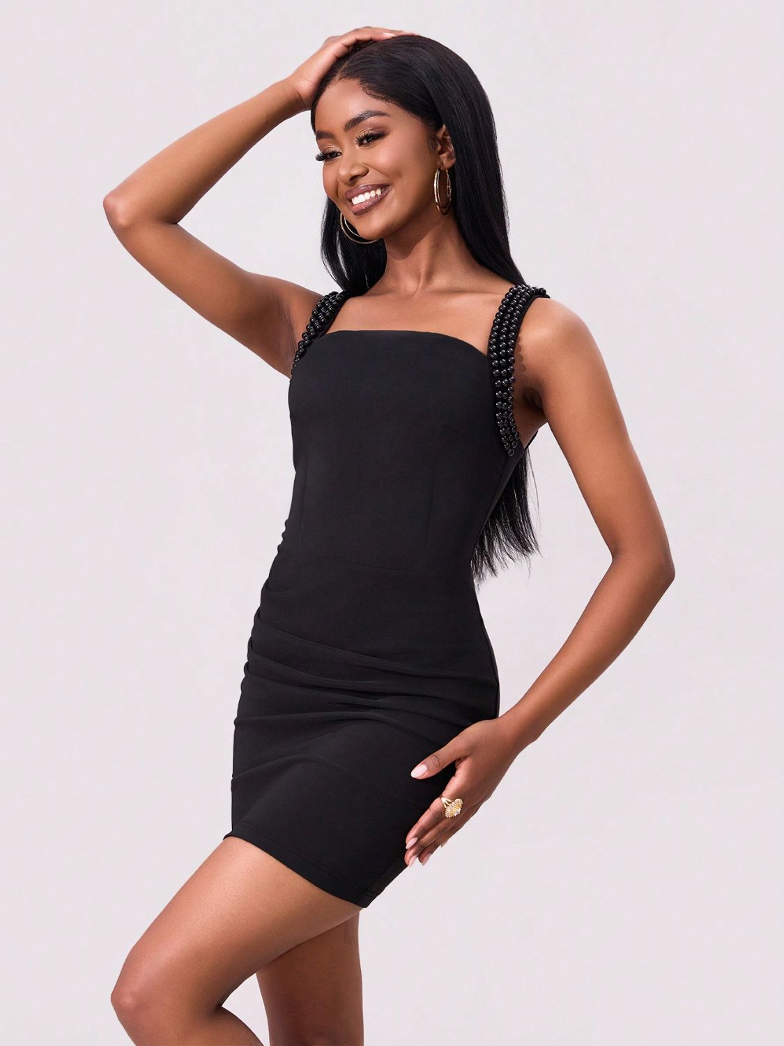 Bead Trim Wide Strap Wrap Dress - Classique Collection