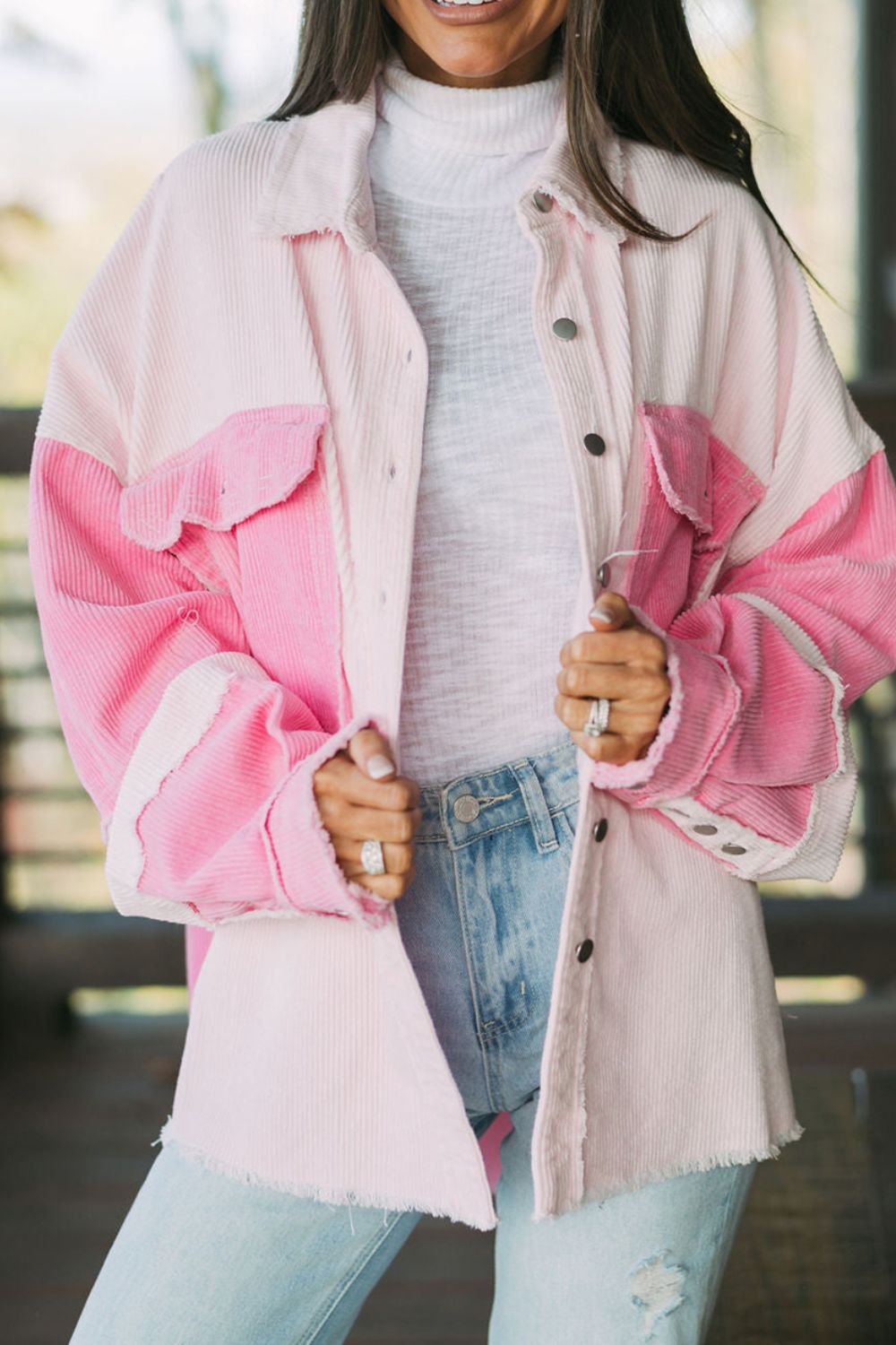 Two-tone Color Exposed Seam Corduroy Shacket - Classique Collection