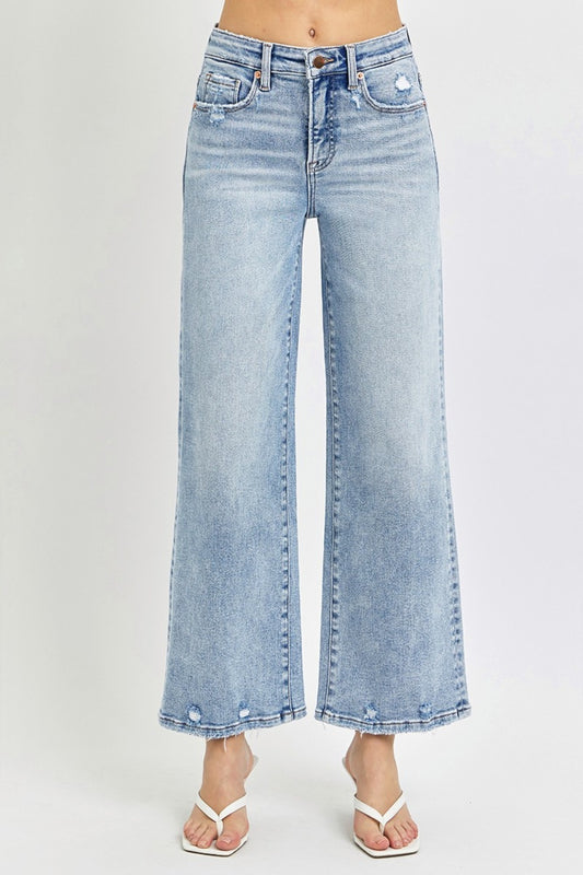 RISEN Full Size Tummy Control High Rise Crop Wide Leg Jeans - Classique Collection