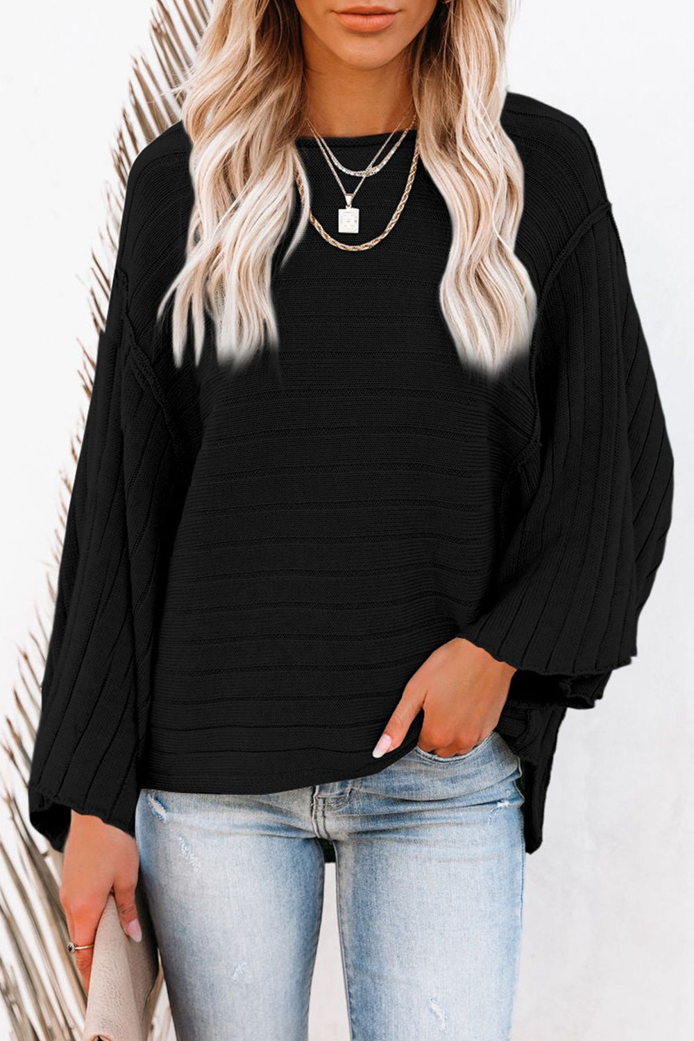 Round Neck Long Sleeve Knit Top - Classique Collection