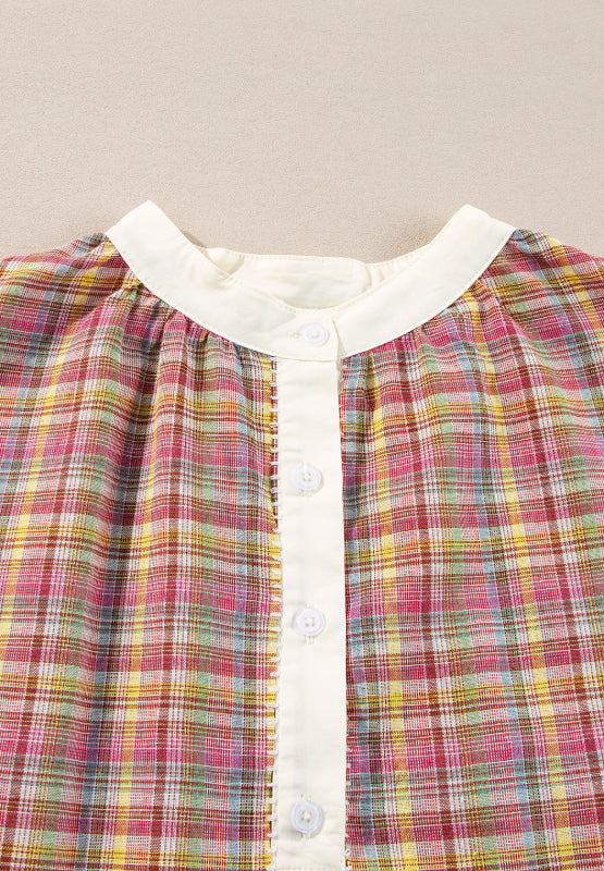 Mulit-Color Plaid Round Neck Long Sleeve Blouse - Classique Collection