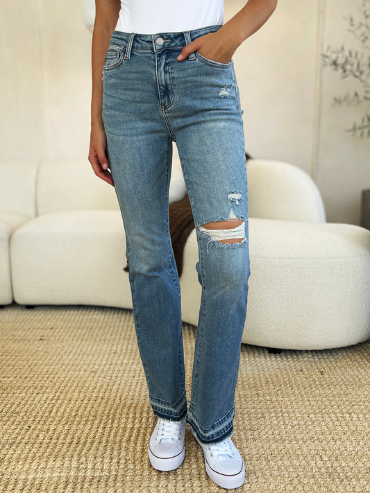 Judy Blue Full Size Mid Rise Destroyed Hem Distressed Jeans - Classique Collection